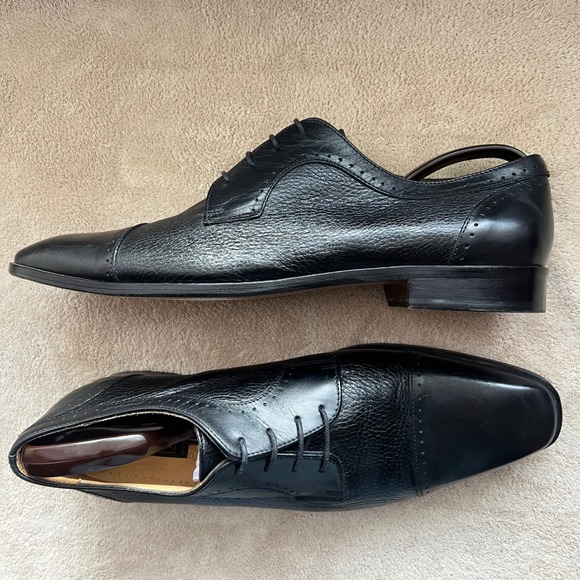 Mercanti Fiorentini Men 12 Black Pebble Leather Cap Toe Oxford Dress Shoe Italy